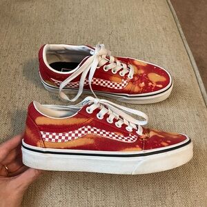 Vans red and orange with red checkered stripe